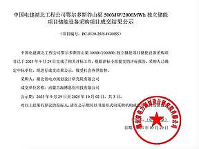 海博思创中标！鄂尔多斯2GWh独立储能项目储能设备采购成交公示