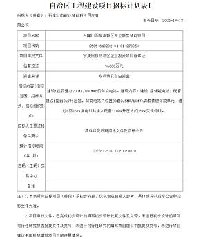 1.2元/Wh!宁夏200MW/800MWh储能电站EPC招标计划 1.2元/Wh!宁夏200MW/800MWh储能电站EPC招标计划