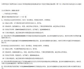 中国华电科工集团有限公司50MWh储能设备采购中标候选人公示