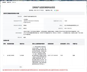 总投资 1600 万元！五粮液产业园区储能电站项目招标计划公告发布