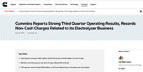 康明斯会放弃氢能吗?订单枯竭,Q3亏损3.36亿美元 康明斯会放弃氢能吗?订单枯竭,Q3亏损3.36亿美元