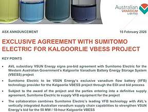 澳大利亚钒业与住友电工达成合作！强势冲击西澳50MW/500MWh钒电池储能项目