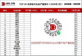 TOP20硅片企业1月产量排行榜：隆基躺平、中环回归、高景满产，双良开工率23%