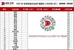晶科第一，隆基减产22%，东磁、协鑫跌幅超60%——1月TOP20光伏电池片产量排名出炉！