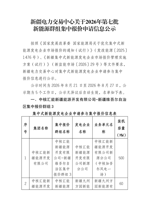 新疆电力交易中心有限公司关于2026年第七批新能源群组集中报价申请信息公示_01.png