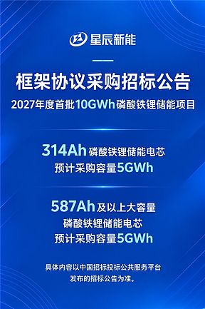 星辰新能10GWh大额储能框采，为电站规模化开发储备供应链保障
